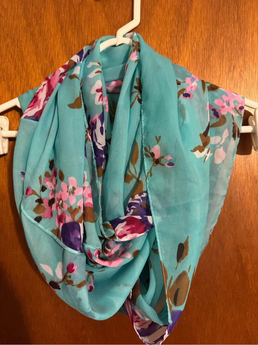 Aqua Floral Chiffon Infinity Scarf - Women's Accessories - 27” x 70”